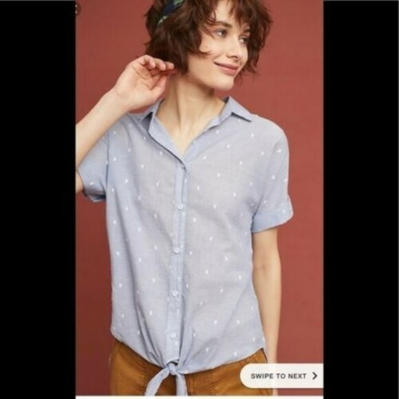 Anthropologie Cloth and Stone Button Down Short Sleeve Tie Front Top, Medium - Picture 2 of 10